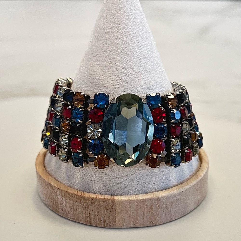 DANNY POLLAK - Multicolour Crystal Statement Bracelet with Large Faceted Centre